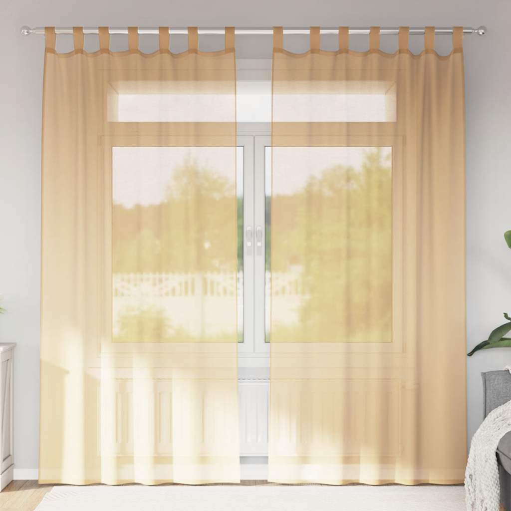 Voile gardiner med stångfickor 2 st sand