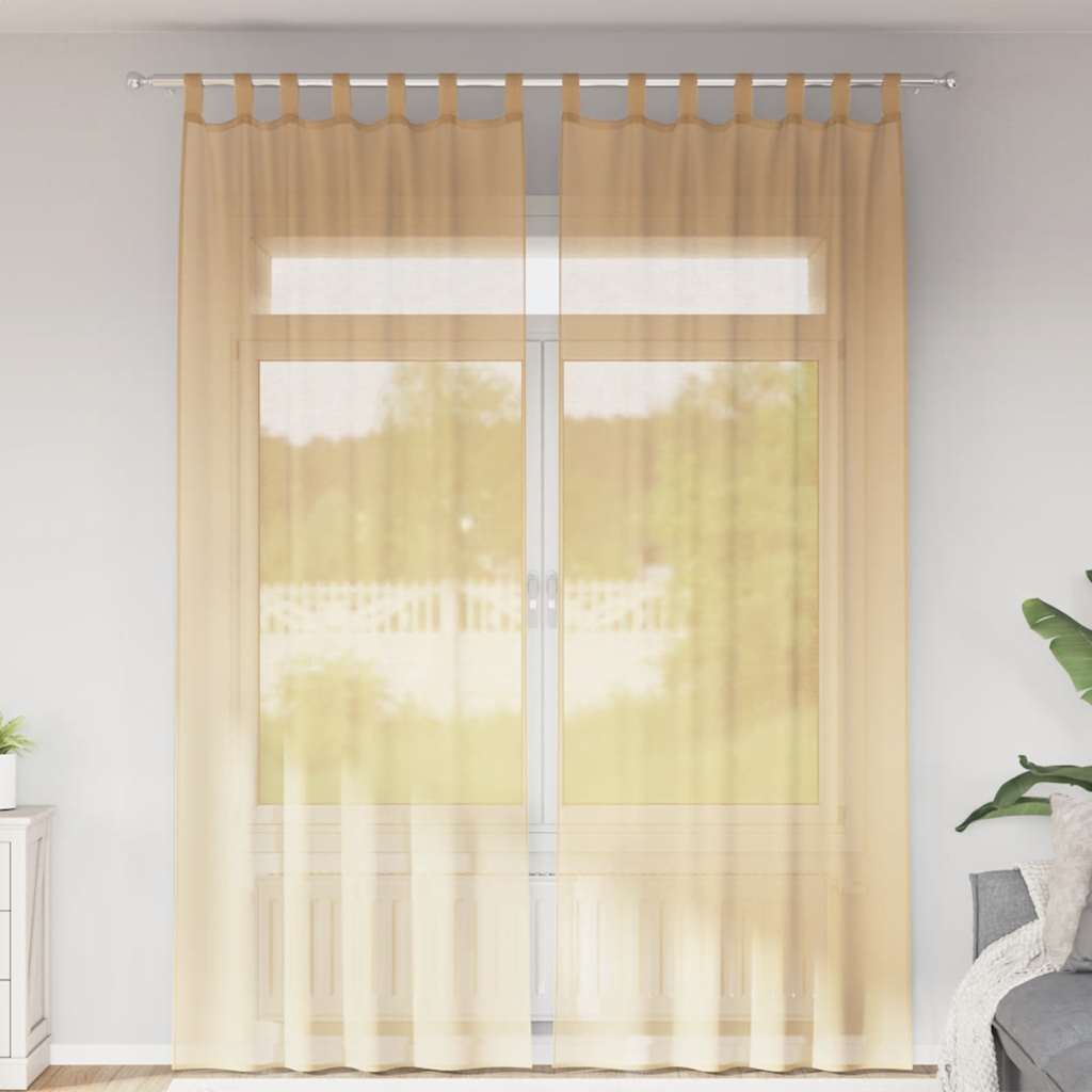 Voile gardiner med stångfickor 2 st sand