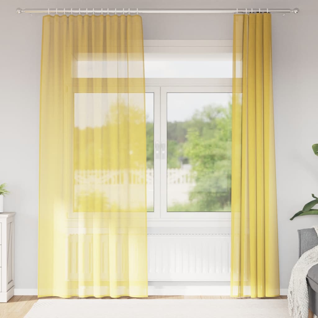 Voile gardiner med stångfickor 2 st gul