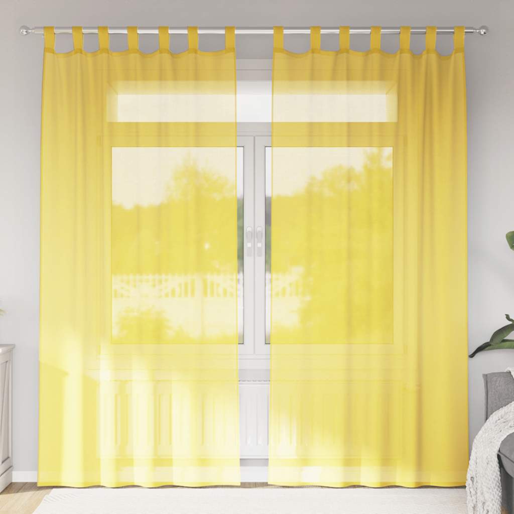 Voile gardiner med stångfickor 2 st gul