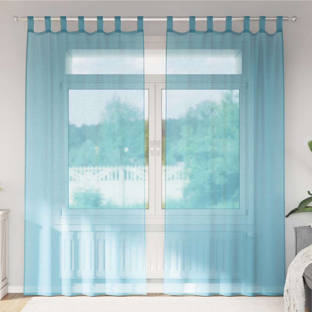 Voile gardiner med stångfickor 2 st turkos
