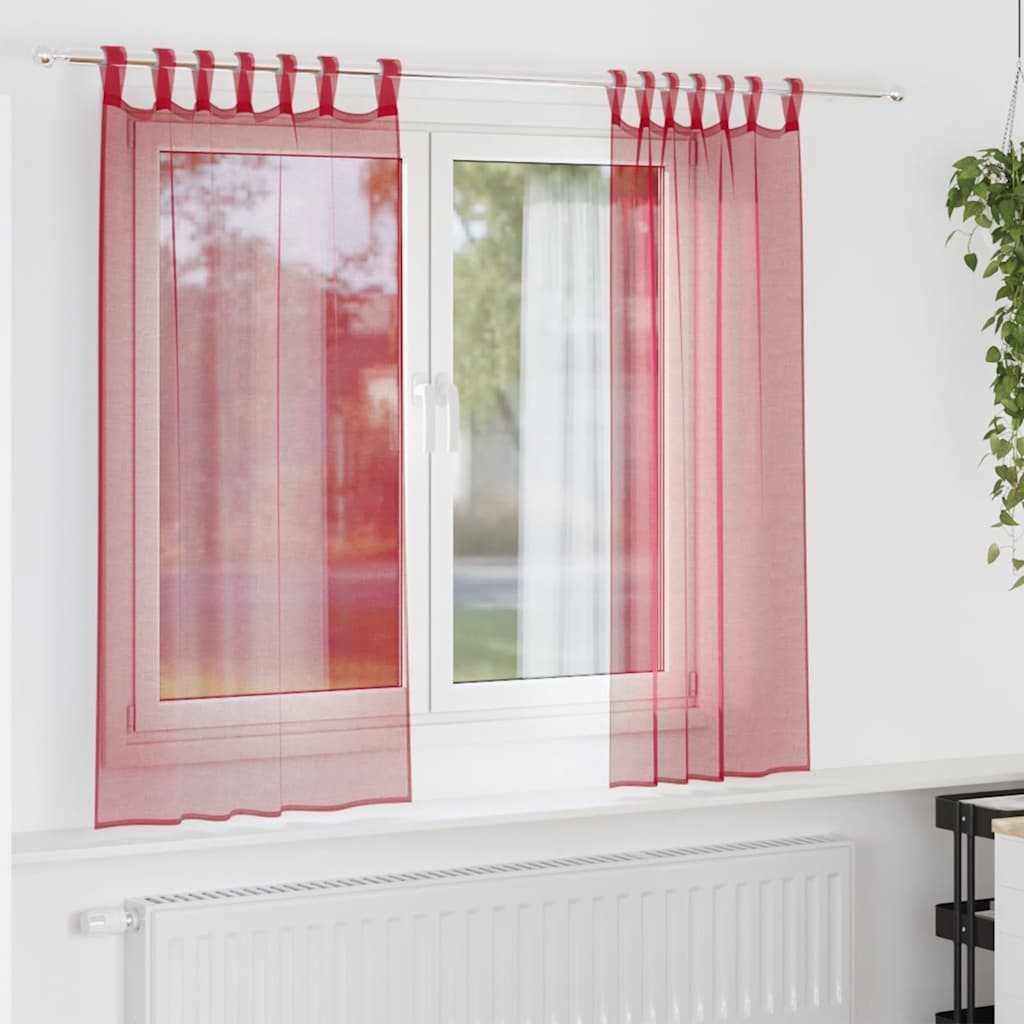 Voile gardiner med stångfickor 2 st vinröd