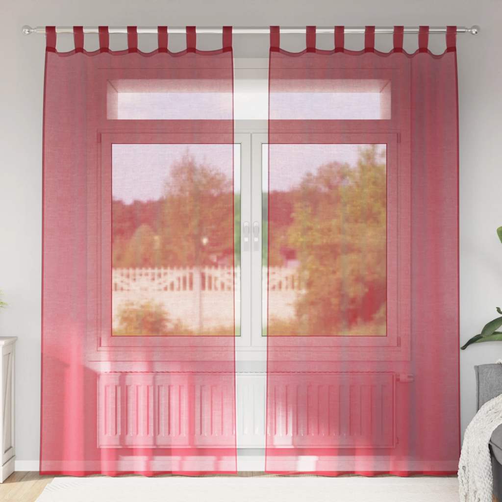 Voile gardiner med stångfickor 2 st vinröd