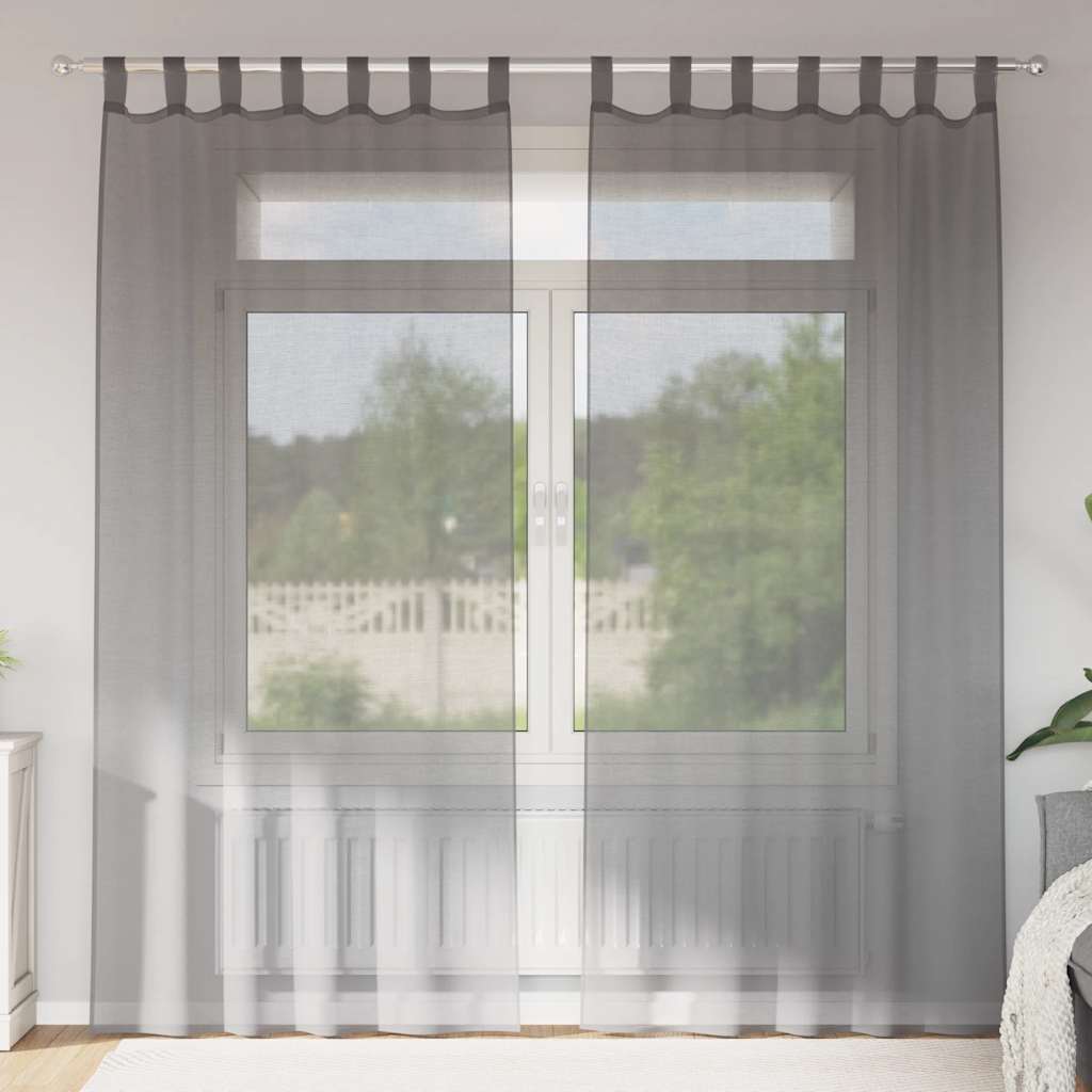 Voile gardiner med öglor 2 st mörkgrå 140x225 cm