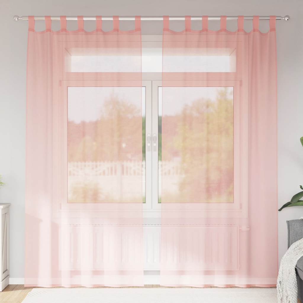Voile gardiner med öglor 2 st rosa 140x245 cm