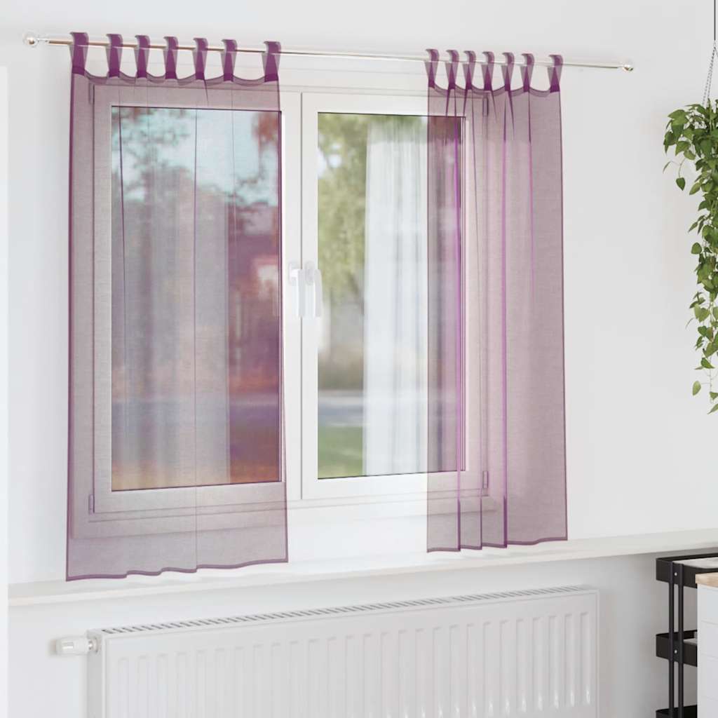 Voile gardiner med öglor 2 st lila 140x140 cm
