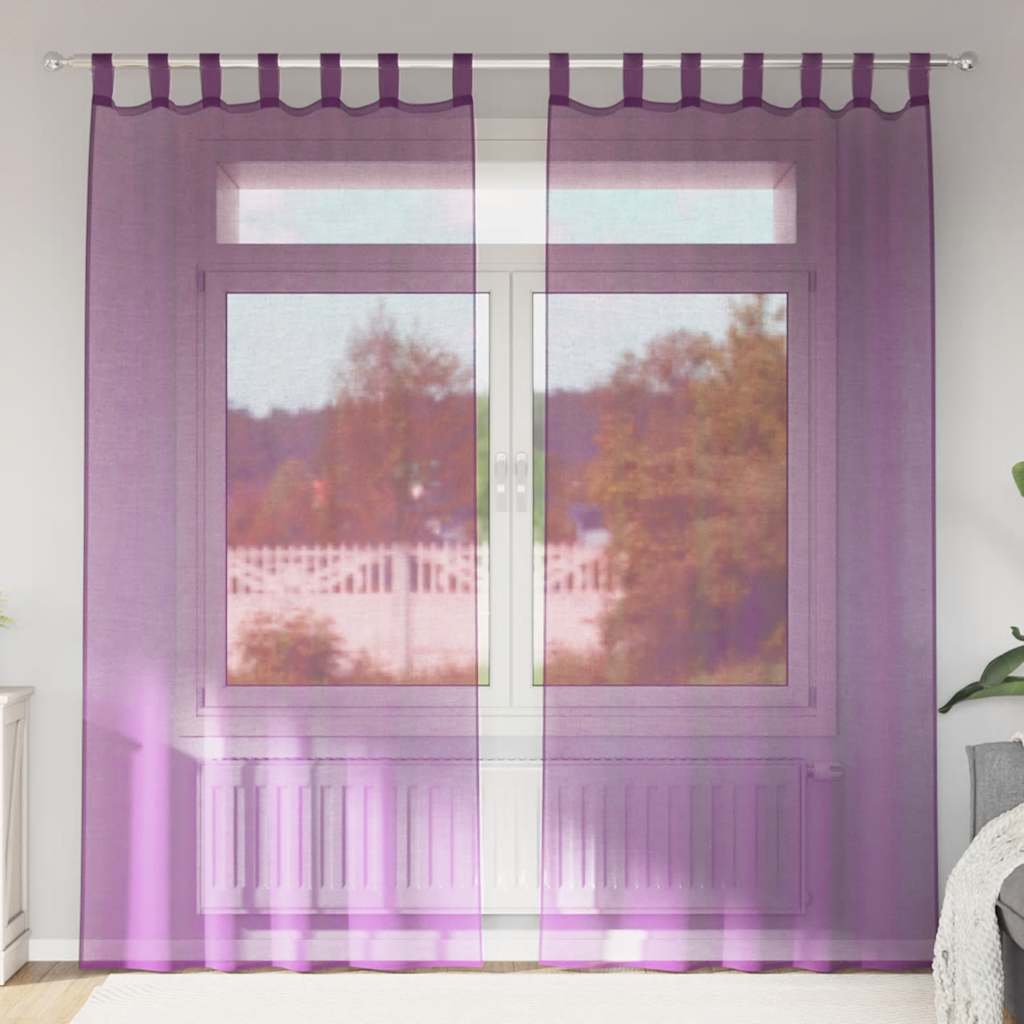 Voile gardiner med öglor 2 st lila 140x225 cm