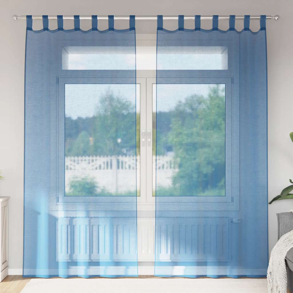 Voile gardiner med öglor 2 st kungsblå 140x245 cm