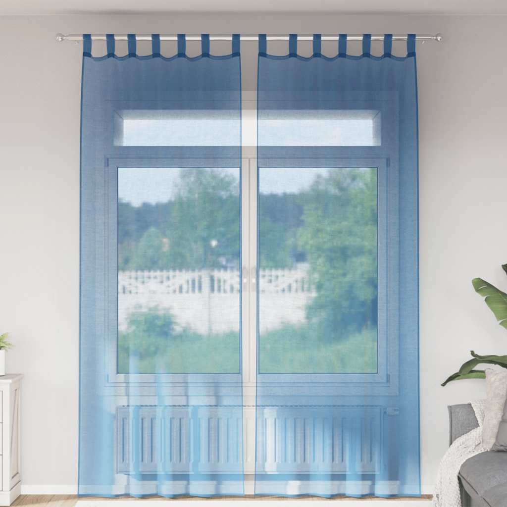 Voile gardiner med öglor 2 st kungsblå 140x260 cm