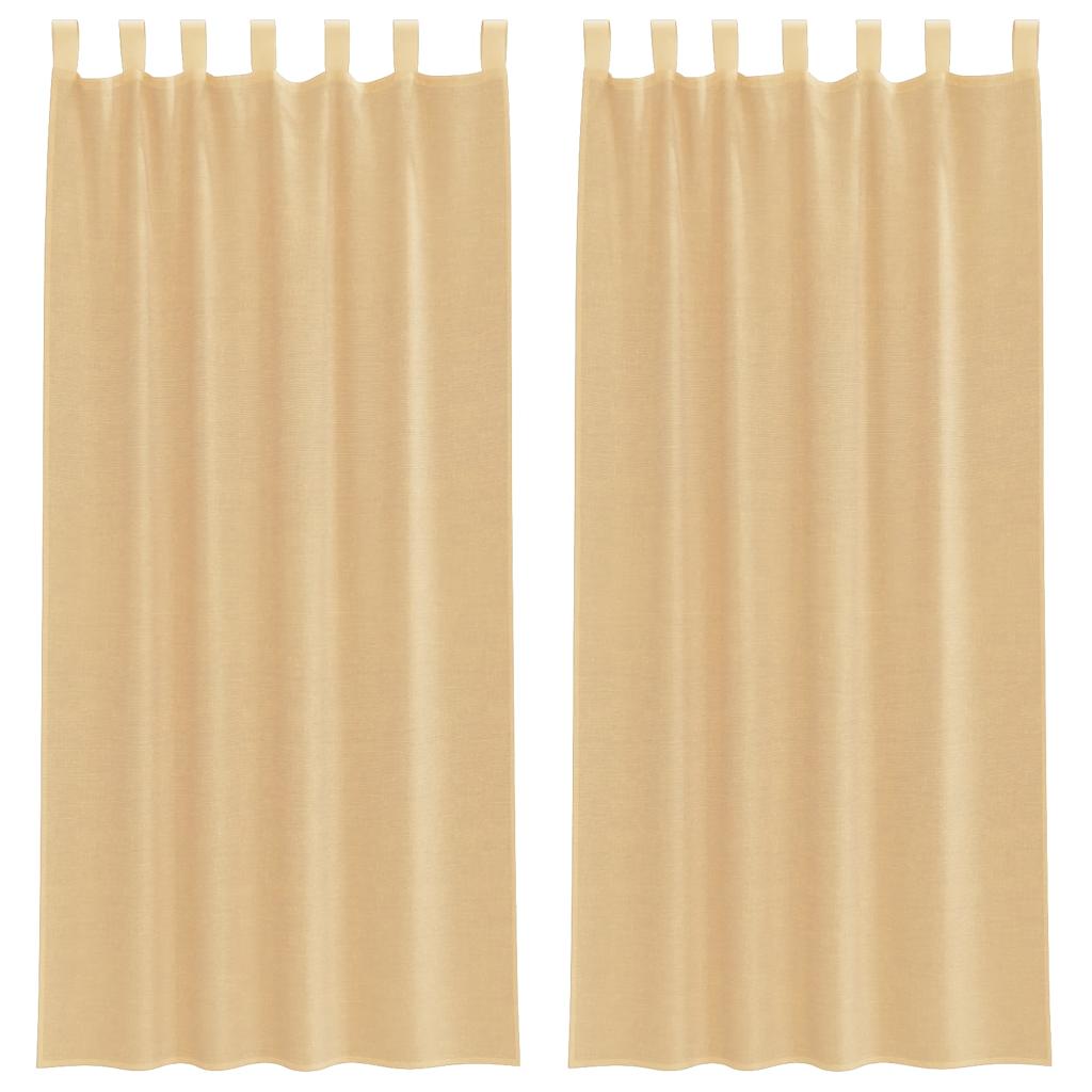 Voile gardiner med öglor 2 st sand 140x245 cm