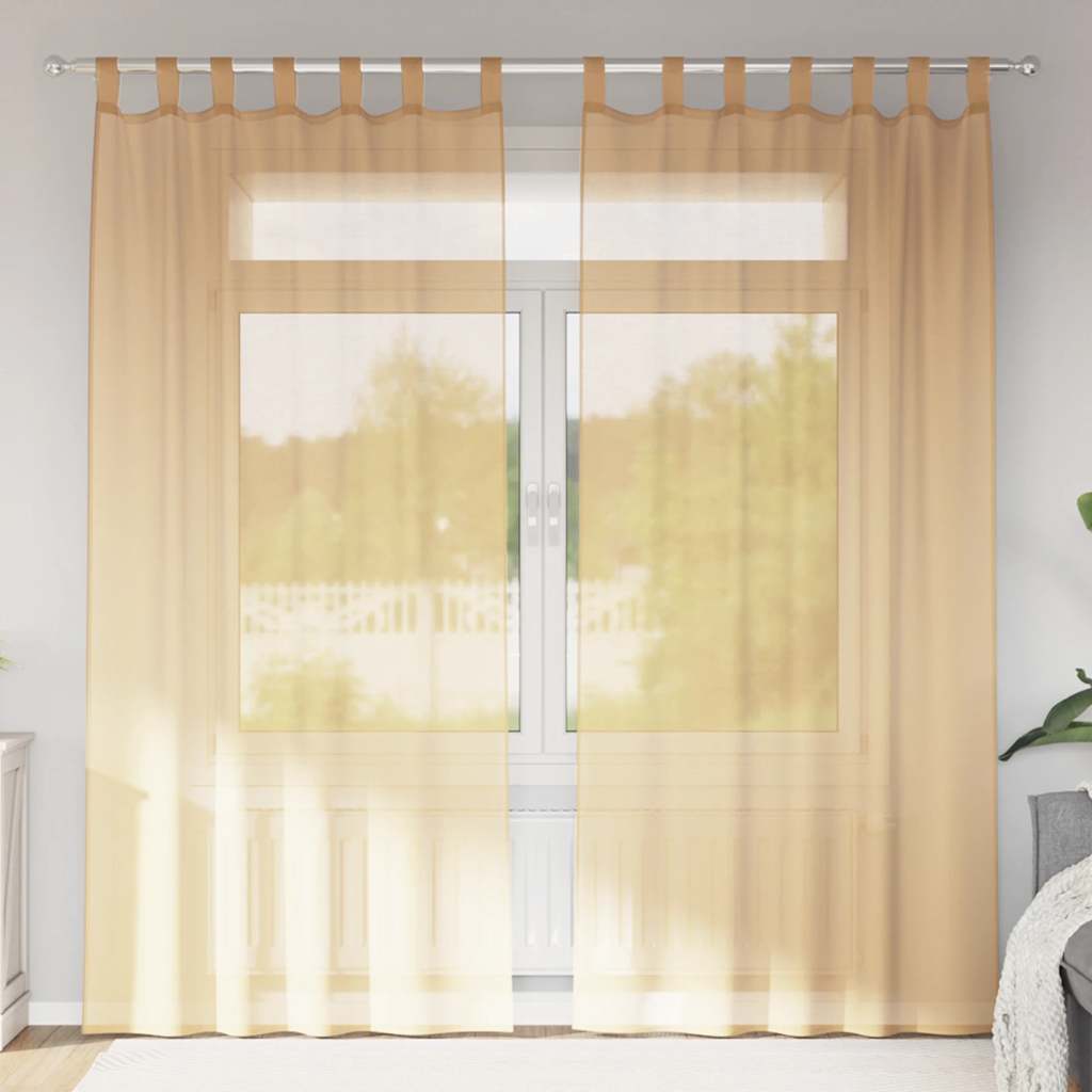 Voile gardiner med öglor 2 st sand 140x245 cm