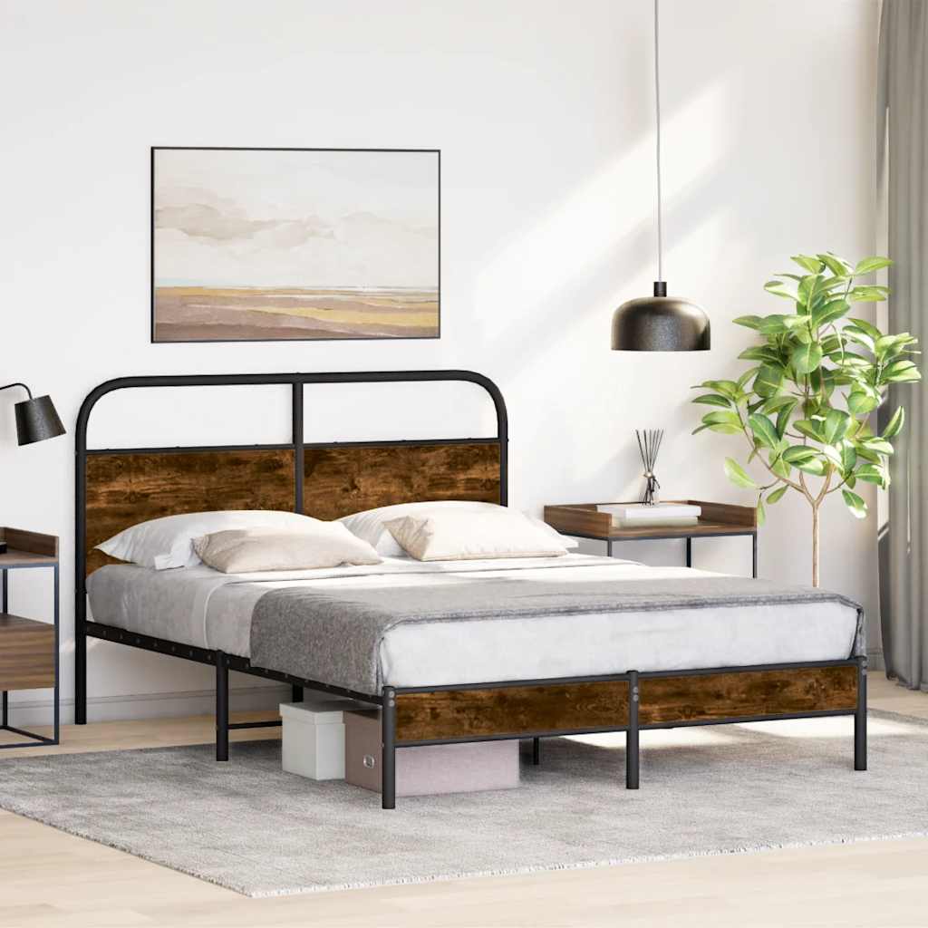 Sängram utan madrass rökfärgad ek 120x200 cm konstruerad trä