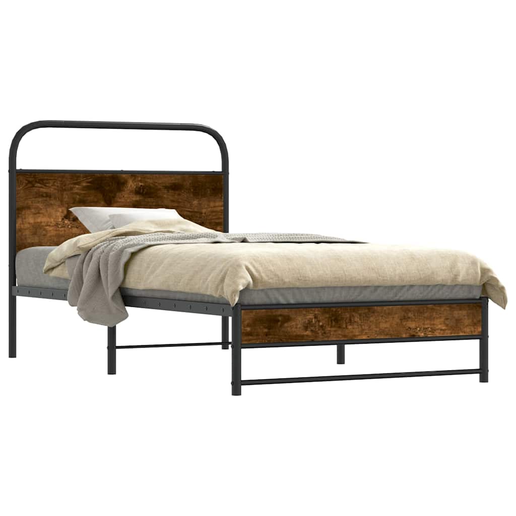 Sängram utan madrass rökfärgad ek 90x190 cm konstruerad trä