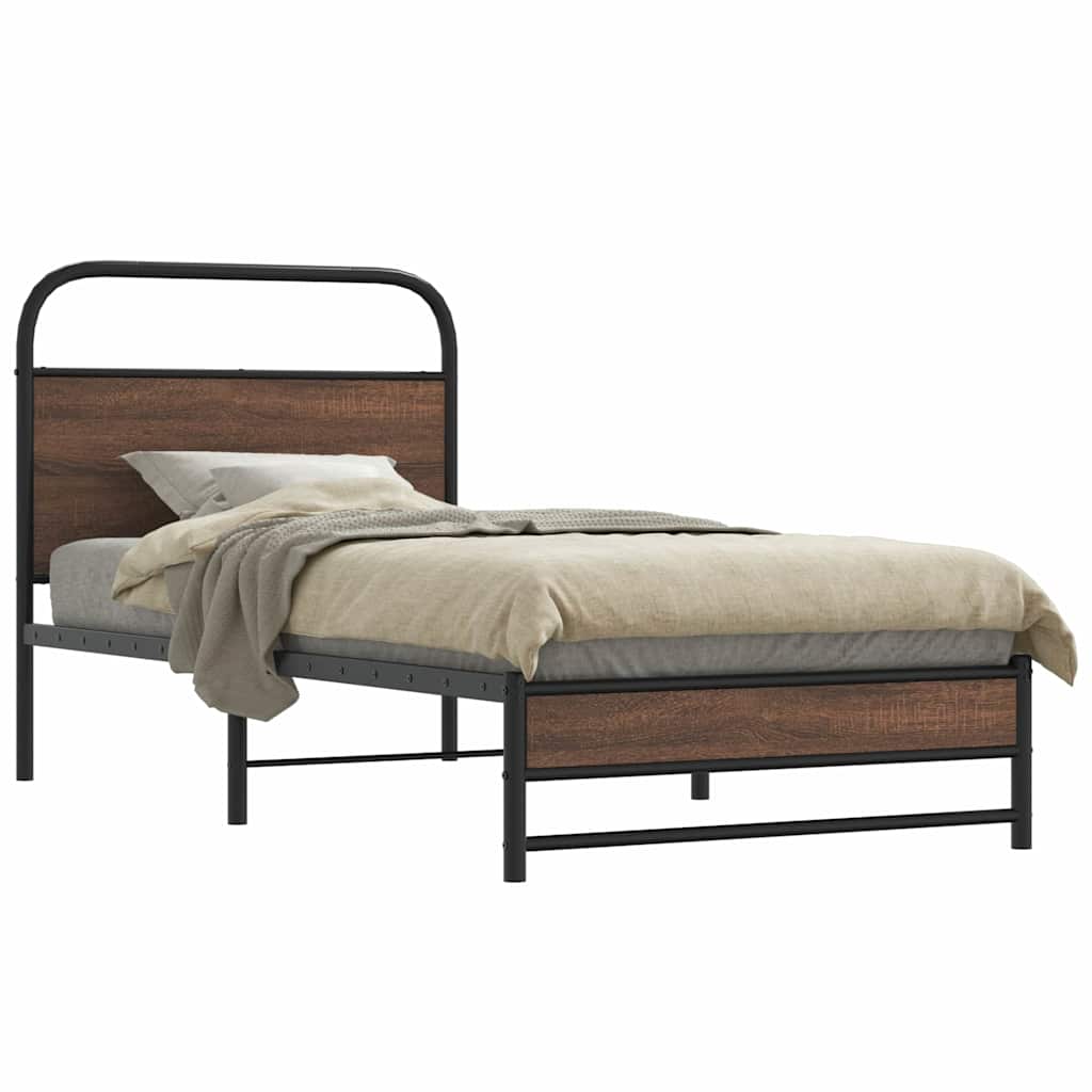 Sängram utan madrass brun ek 107x203 cm konstruerad trä