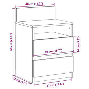 Sängbord med 2 lådor rökfärgad ek 40x33x60 cm