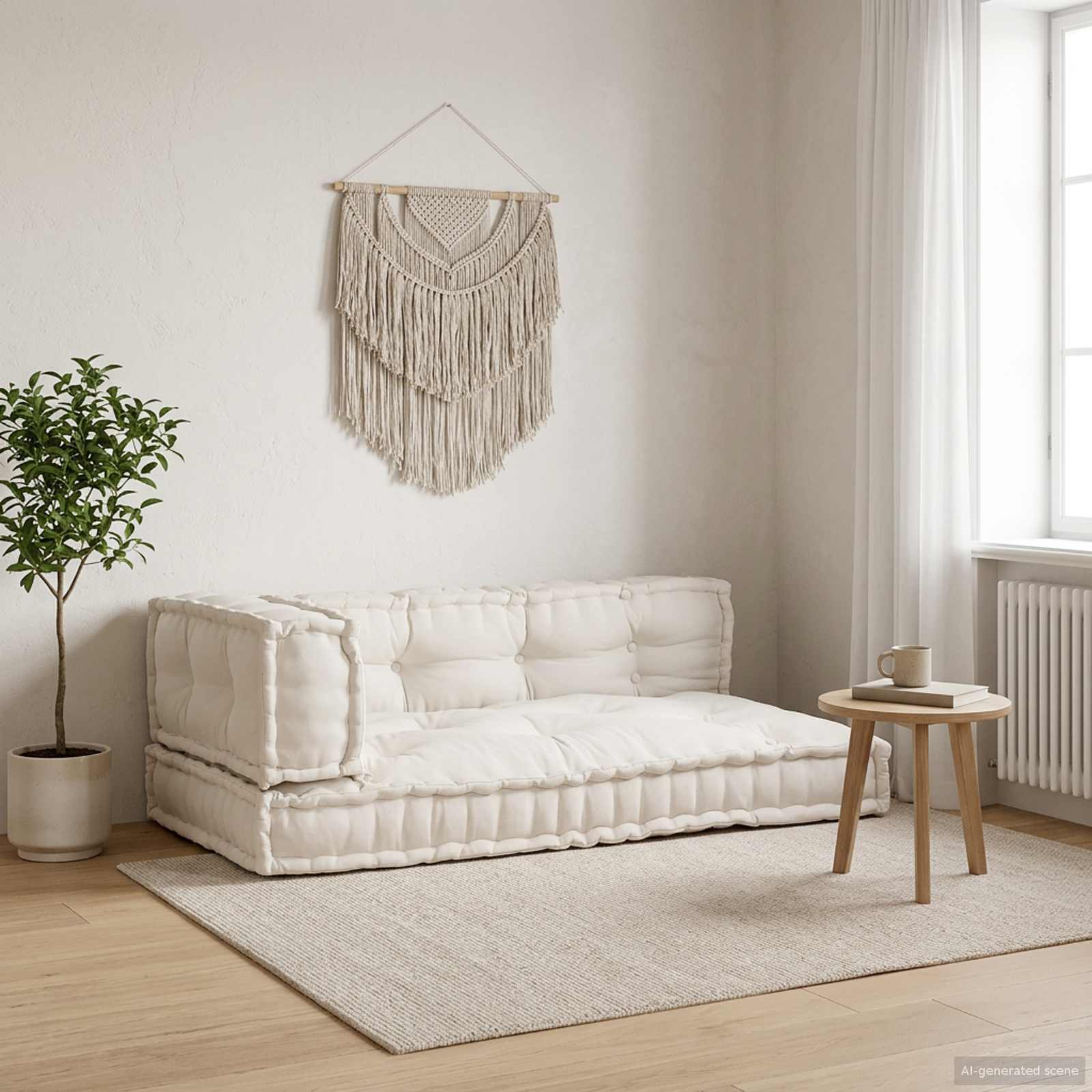 Pallettsoffa Kudde 3 st Tyg Gräddvit 120 x 80 x 34 cm