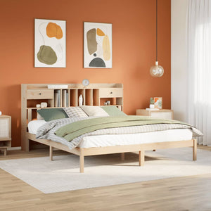 Säng med bokhylla utan madrass 180x200cm massiv furu