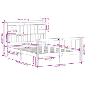 Säng med bokhylla utan madrass 140x200cm massiv furu