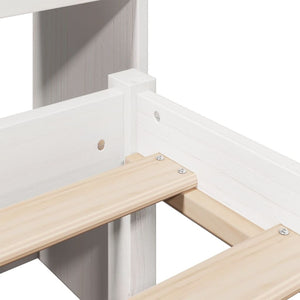 Säng med bokhylla utan madrass vit 180x200cm massiv furu