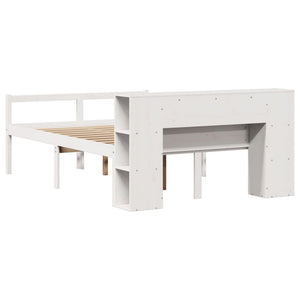 Säng med bokhylla utan madrass vit 150x200 cm massiv furu