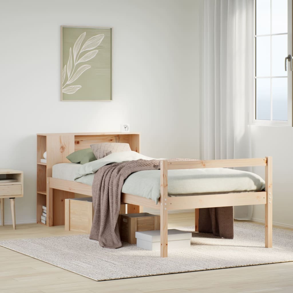 Säng med bokhylla utan madrass 75x190cm massiv furu