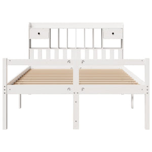 Säng med bokhylla utan madrass vit 150x200 cm massiv furu