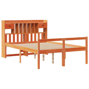 Säng med bokhylla utan madrass vaxbrun 150x200cm massiv furu