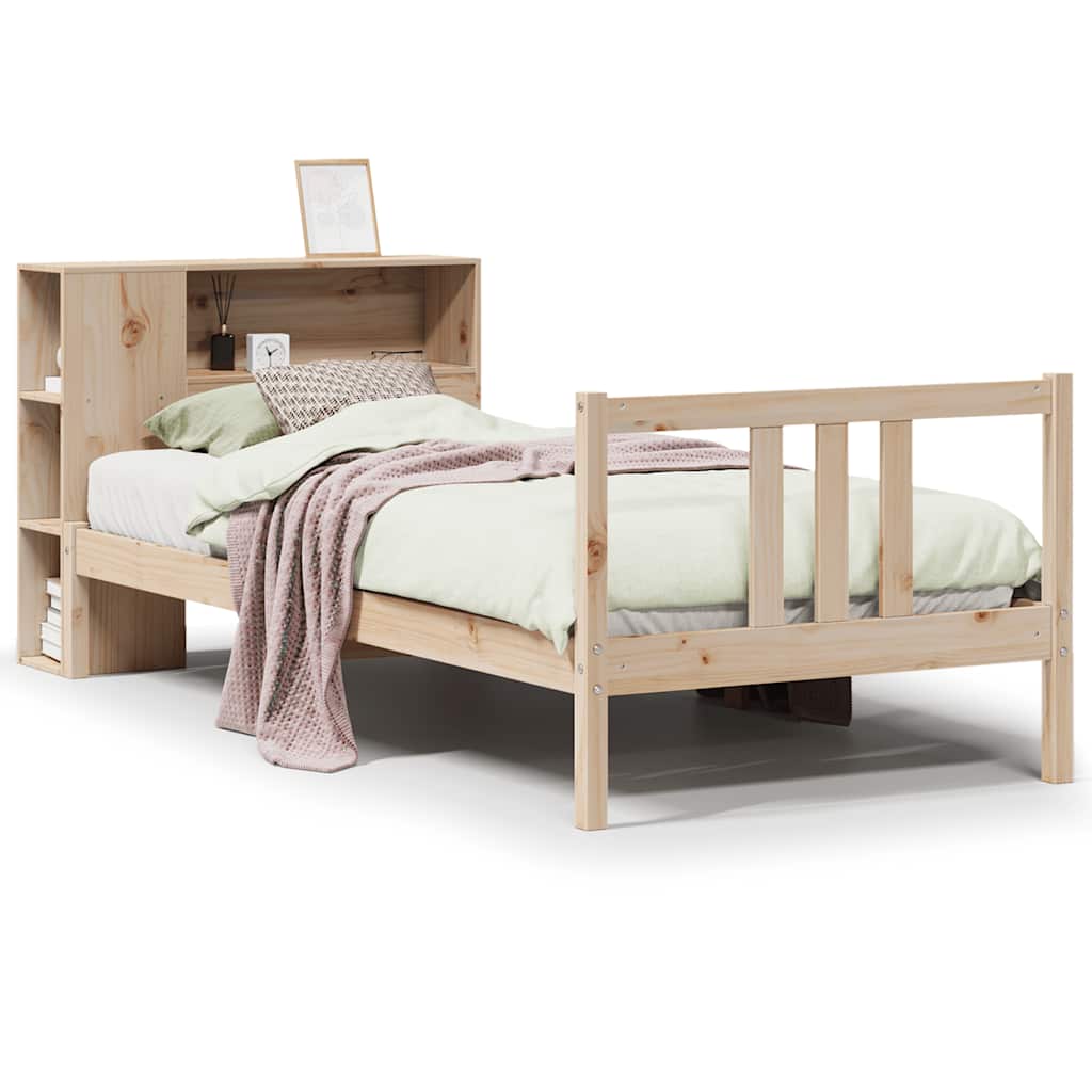 Säng med bokhylla utan madrass 75x190cm massiv furu