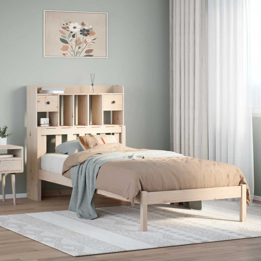 Säng med bokhylla utan madrass 90x190cm massiv furu
