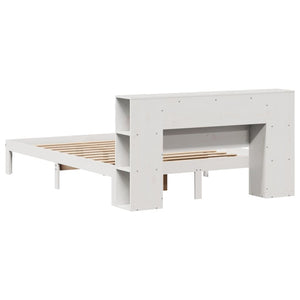 Säng med bokhylla utan madrass vit 120x200 cm massiv furu