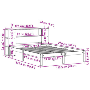 Säng med bokhylla utan madrass vit 120x200 cm massiv furu