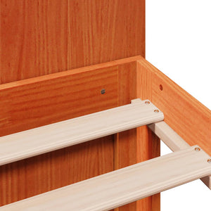 Säng med bokhylla utan madrass vaxbrun 140x190cm massiv furu