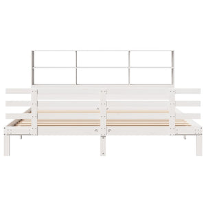 Säng med bokhylla utan madrass vit 180x200cm massiv furu