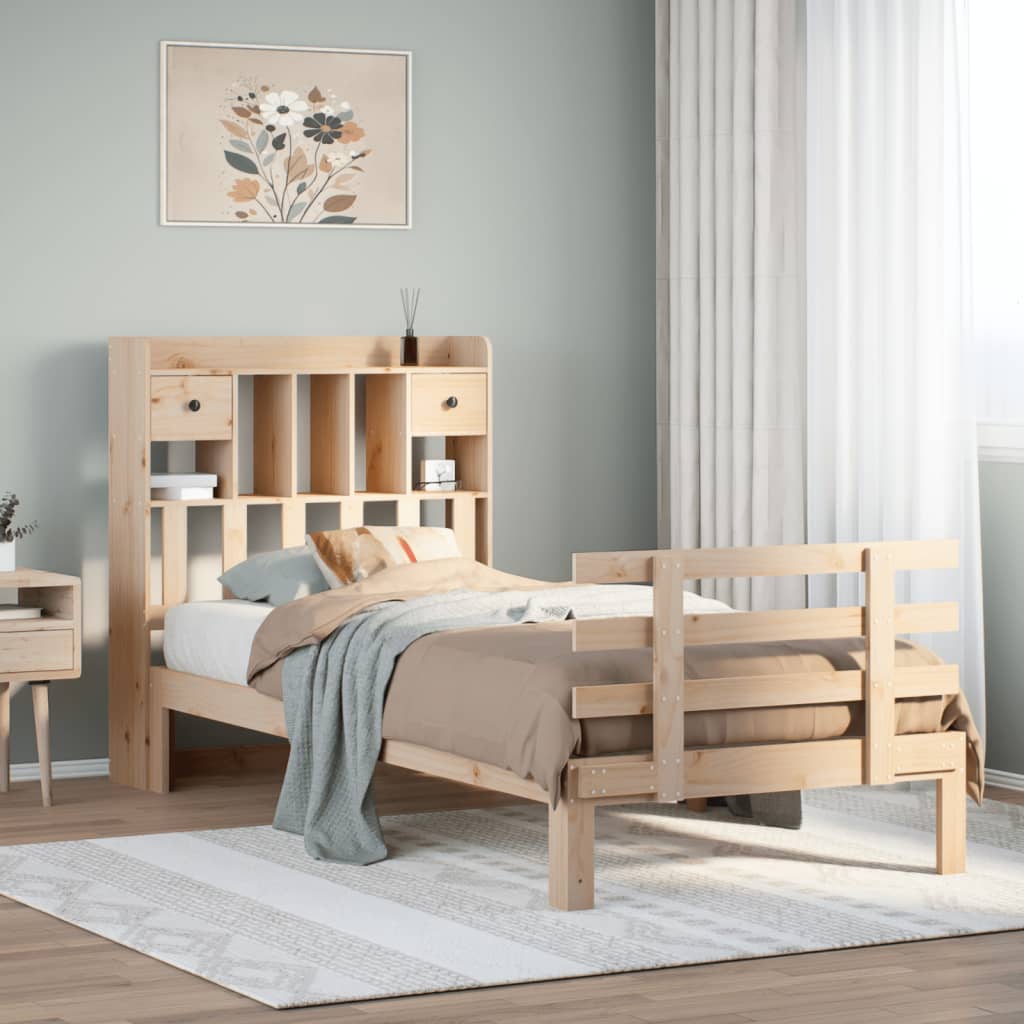Säng med bokhylla utan madrass 90x190cm massiv furu