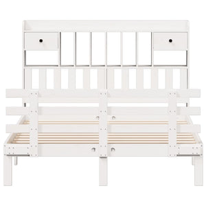 Säng med bokhylla utan madrass vit 140x190cm massiv furu