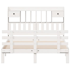 Säng med bokhylla utan madrass vit 160x200cm massiv furu