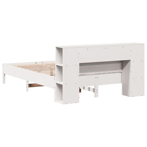Säng med bokhylla utan madrass vit 140x200cm massiv furu