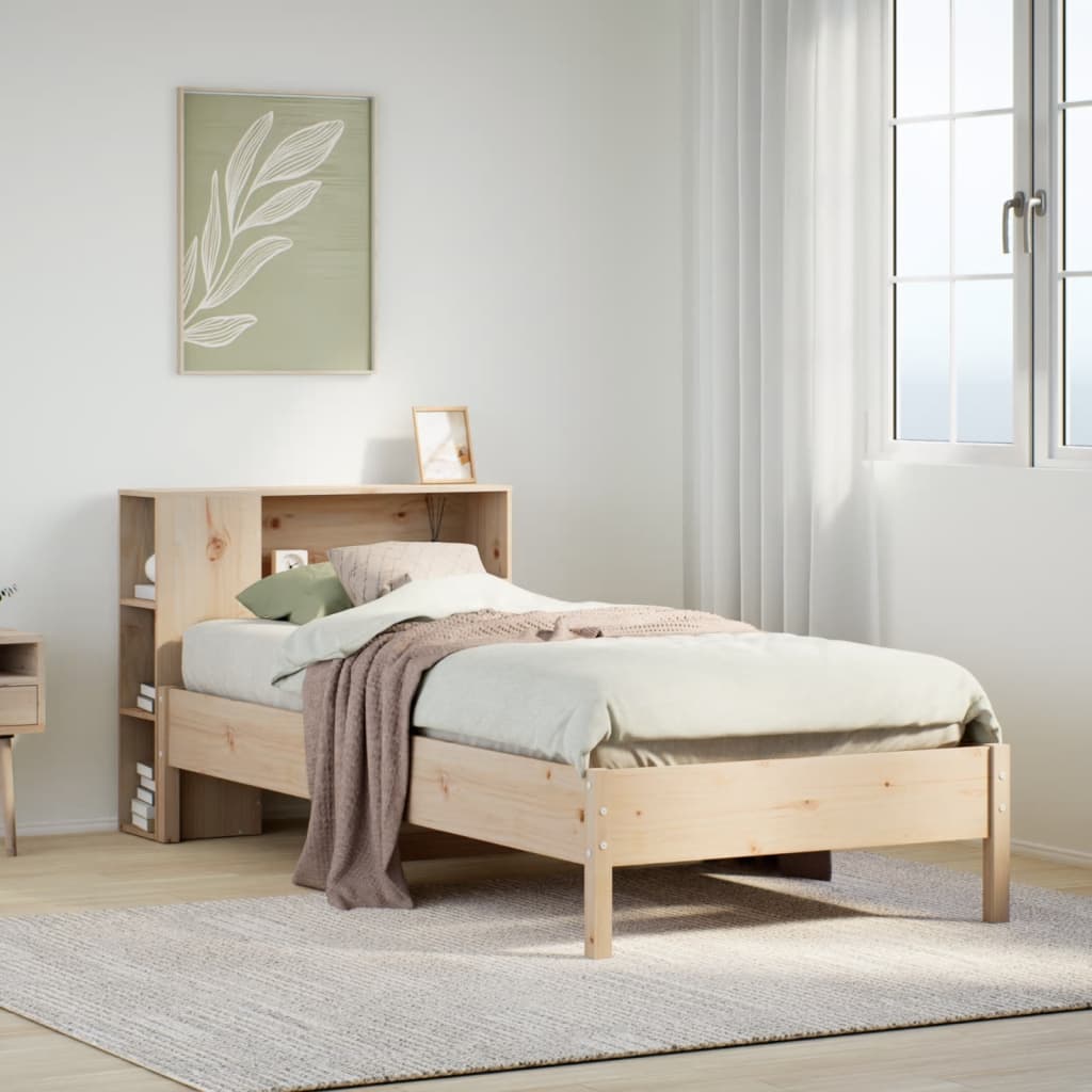 Säng med bokhylla utan madrass 75x190cm massiv furu