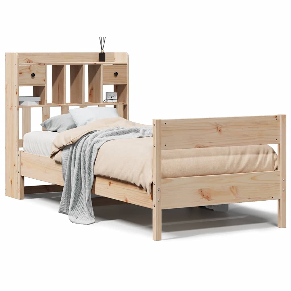 Säng med bokhylla utan madrass 75x190cm massiv furu