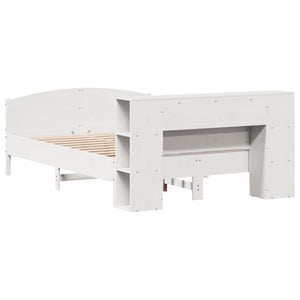 Säng med bokhylla utan madrass vit 120x200 cm massiv furu