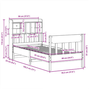 Sängram utan madrass 90x190 cm massiv furu