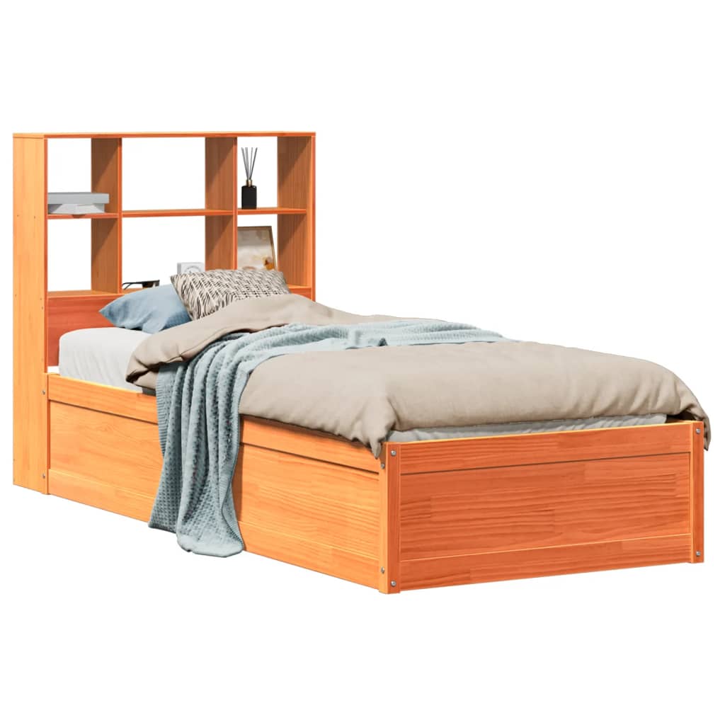 Sängram utan madrass vaxbrun 75x190 cm massiv furu