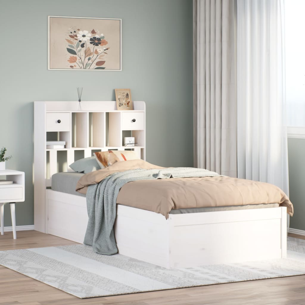 Sängram utan madrass vit 75x190 cm massiv furu