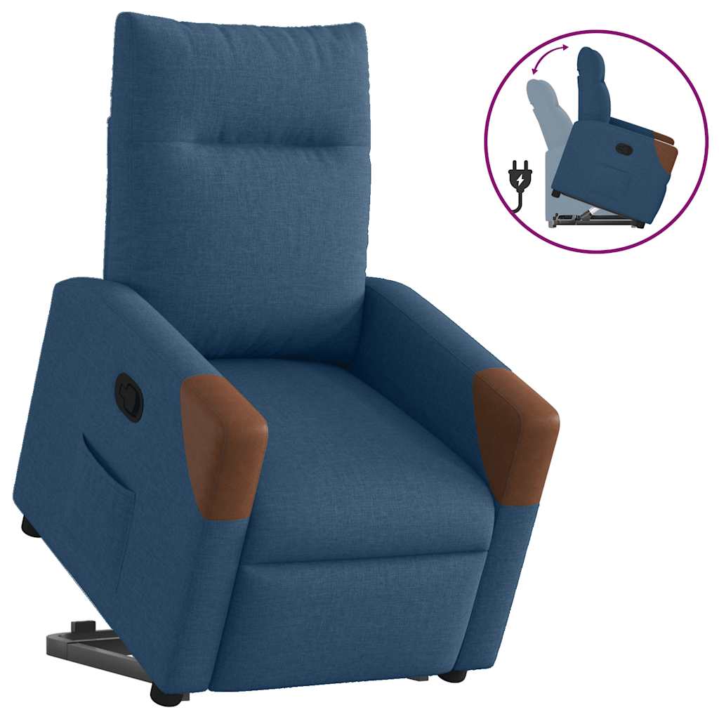 Reclinerfåtölj med uppresningshjälp blå tyg