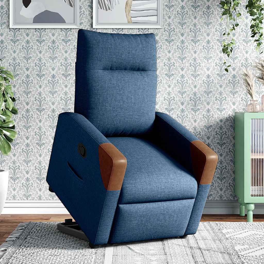 Reclinerfåtölj med uppresningshjälp blå tyg