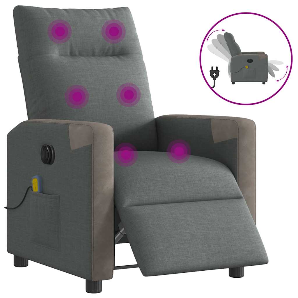 Elektrisk massagefåtölj mörkgrå tyg