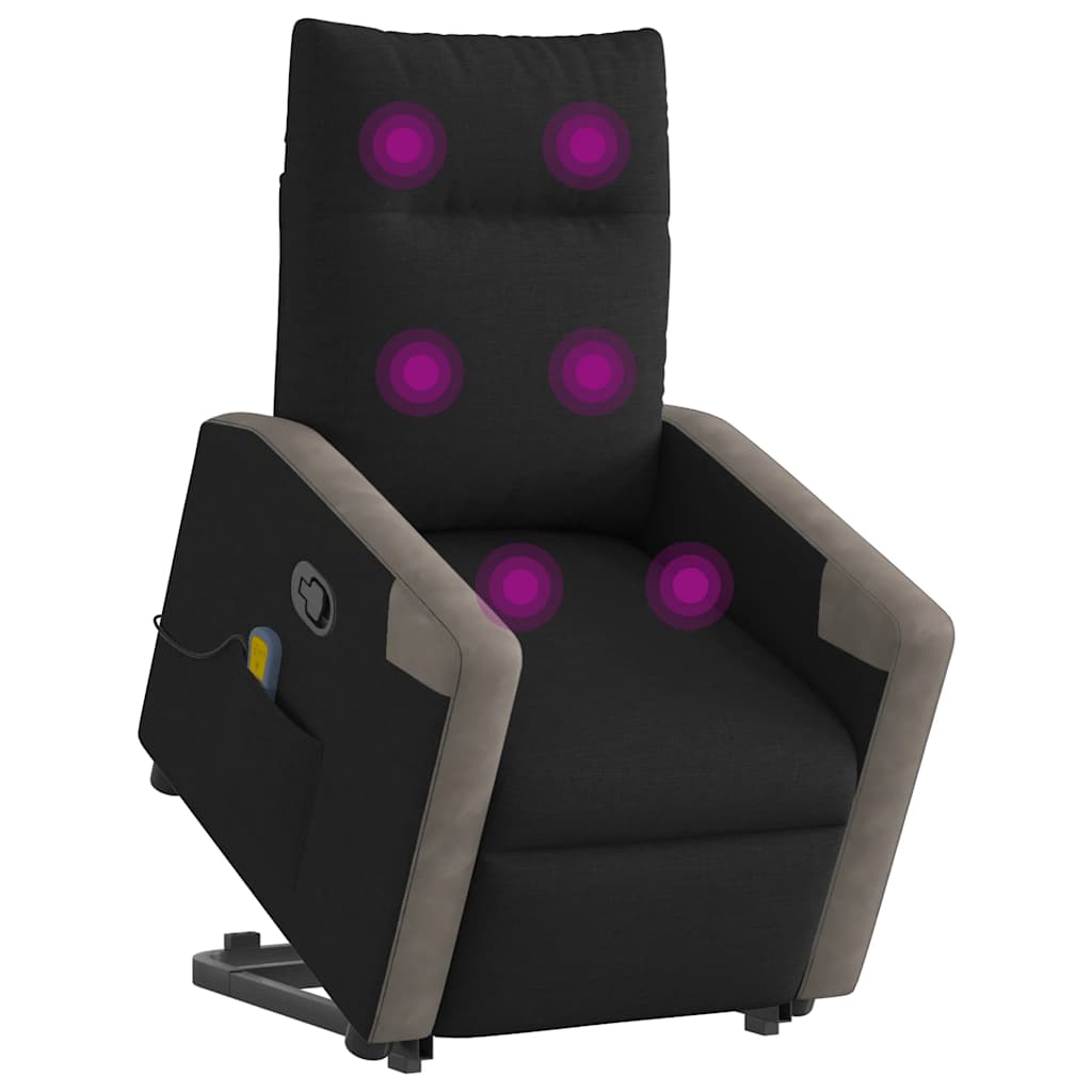 Massagefåtölj med uppresningshjälp svart tyg