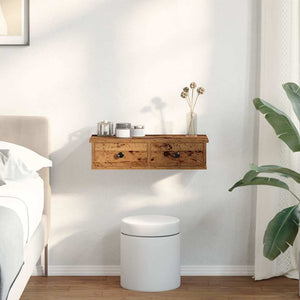 Vägghylla med lådor åldrat trä 60x28x15 cm konstruerat trä