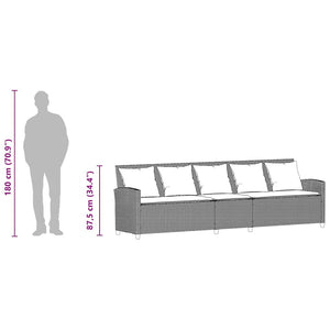 Trädgårdssoffa 5-sits med dynor ljusgrå konstrotting