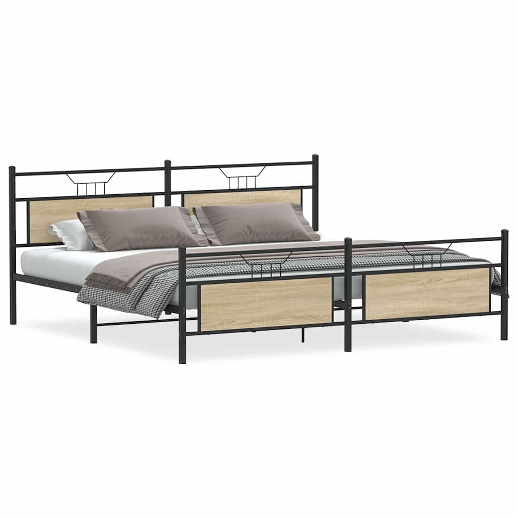 Sängram utan madrass metall sonoma-ek 193x201 cm